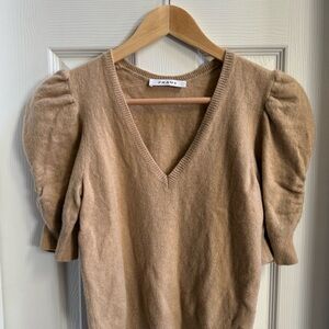 Frame Frankie Pleated Puff Sleeve Sweater Womens S 100% Cashmere Camel Luxury